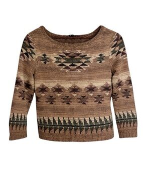 Ralph Lauren Sport Southwestern Knit Sweater Linen Silk Blend Womens Size Medium